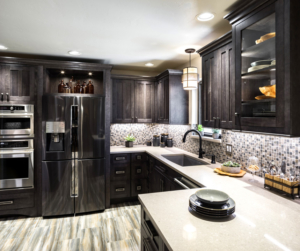 Custom dark maple cabinetry for this kitchen remodel