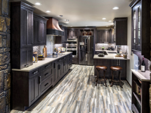 Custom dark maple cabinetry for this kitchen remodel