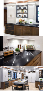 Contemporary Gaillardia Kitchen design created with our custom cabinetry and open shelf system with integrated led lighting