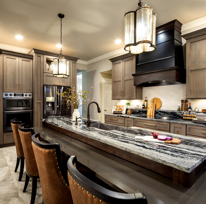 Kitchen design + build with wire brushed rift cut oak custom cabinetry.