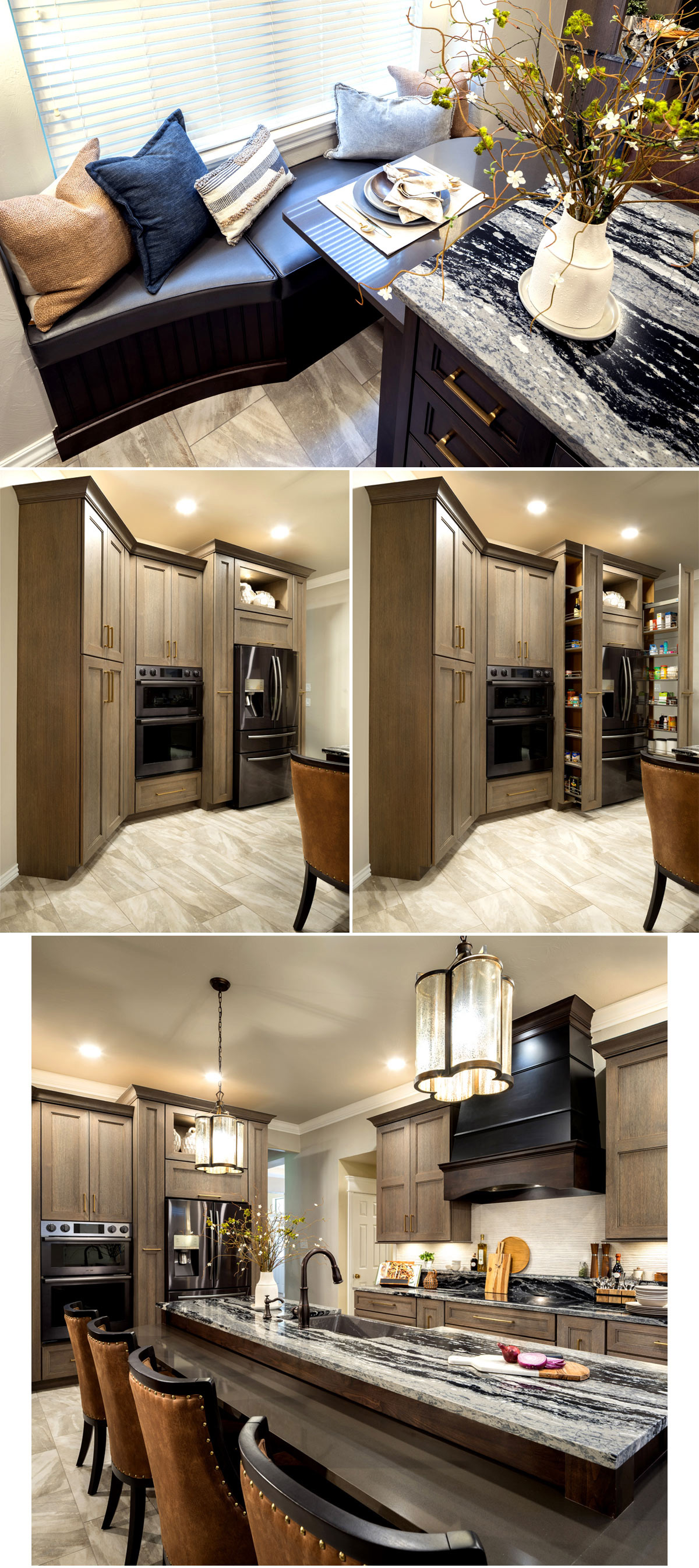 Kitchen design + build with wire brushed rift cut oak custom cabinetry.