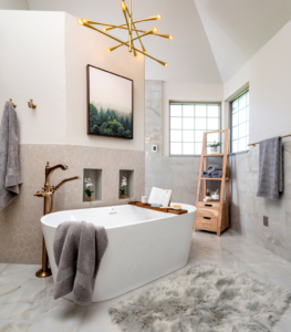 Freestanding tub with freestanding filler