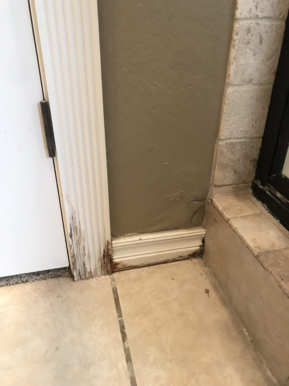Rubber liner was leaking water into wall and on baseboards