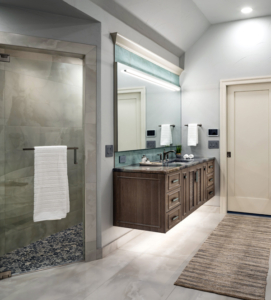 Floating vanities underlit with led lighting.