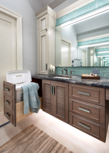 Laundry hamper pull-out for floating vanity