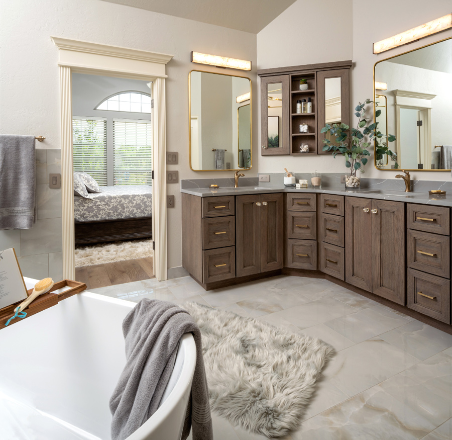 Custom vanity cabinetry with matching medicine cabinets above