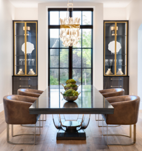 Custom bronze and high gloss cabinets for this new construction dining room