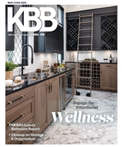 Luxury wine room cabinetry, designed and built by Edmond Kitchen and Bath for this new home was featured on the cover of the Kitchen and Bath Business magazine.