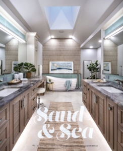 A bathroom remodel, designed and built by Edmond Kitchen and Bath, on the cover of the Kitchen and Bath Business magazine