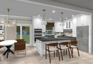 Transitional white kitchen render by EKB Home