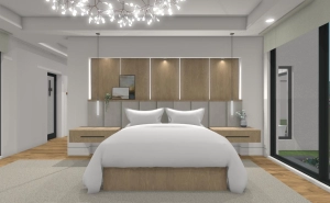 Custom headboard wall created for this new construction ICF home, by EKB Home.