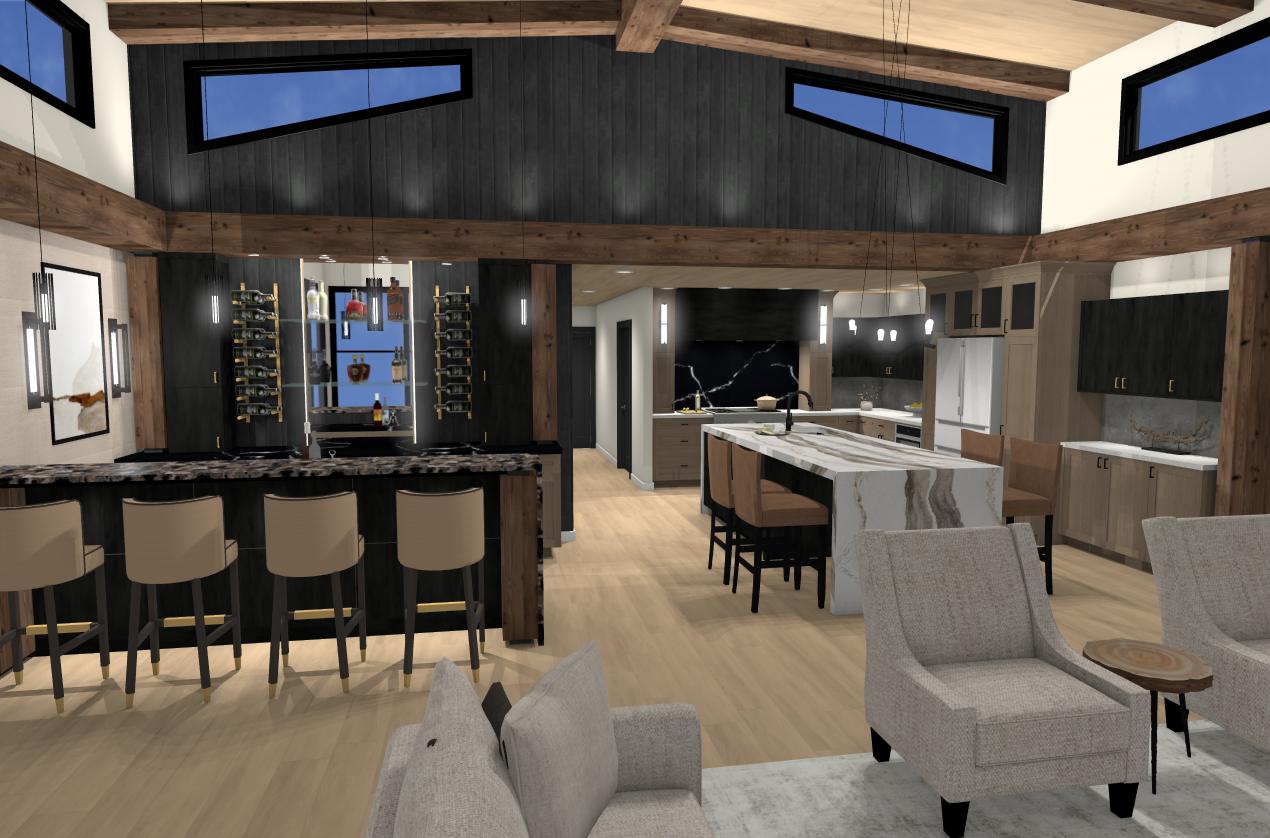Kitchen Wet bar and Living Room render by EKB Home