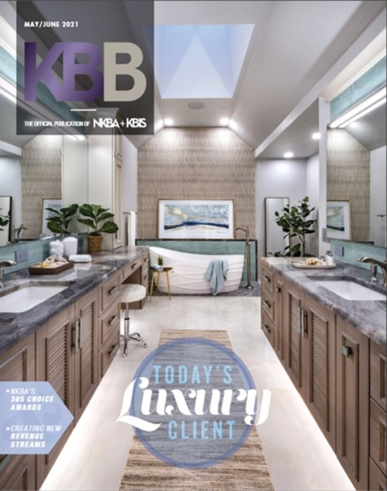 Bathroom remodel, designed and built by Edmond Kitchen and Bath, on the cover of the national Kitchen and Bath Business magazine.