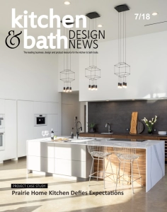Minimalist modern kitchen cabinetry designed and built by Edmond Kitchen and Bath - on the cover of Kitchen & Bath Design News Magazine.