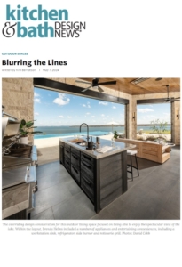 Patio kitchen with custom cabinetry overlooking Lake Kaw in Oklahoma.