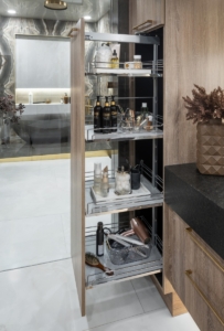 Full height pull out in our custom bathroom cabinetry