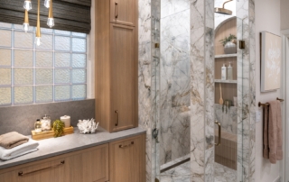 New shower and linen cabinetry for this Mullholland Bath Remodel