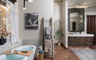 Master Bath Renovation with freestanding tub and floating vanities