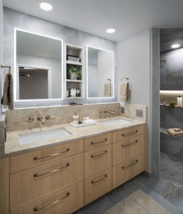Custom cabinetry built for this small but luxurious bathroom renovation
