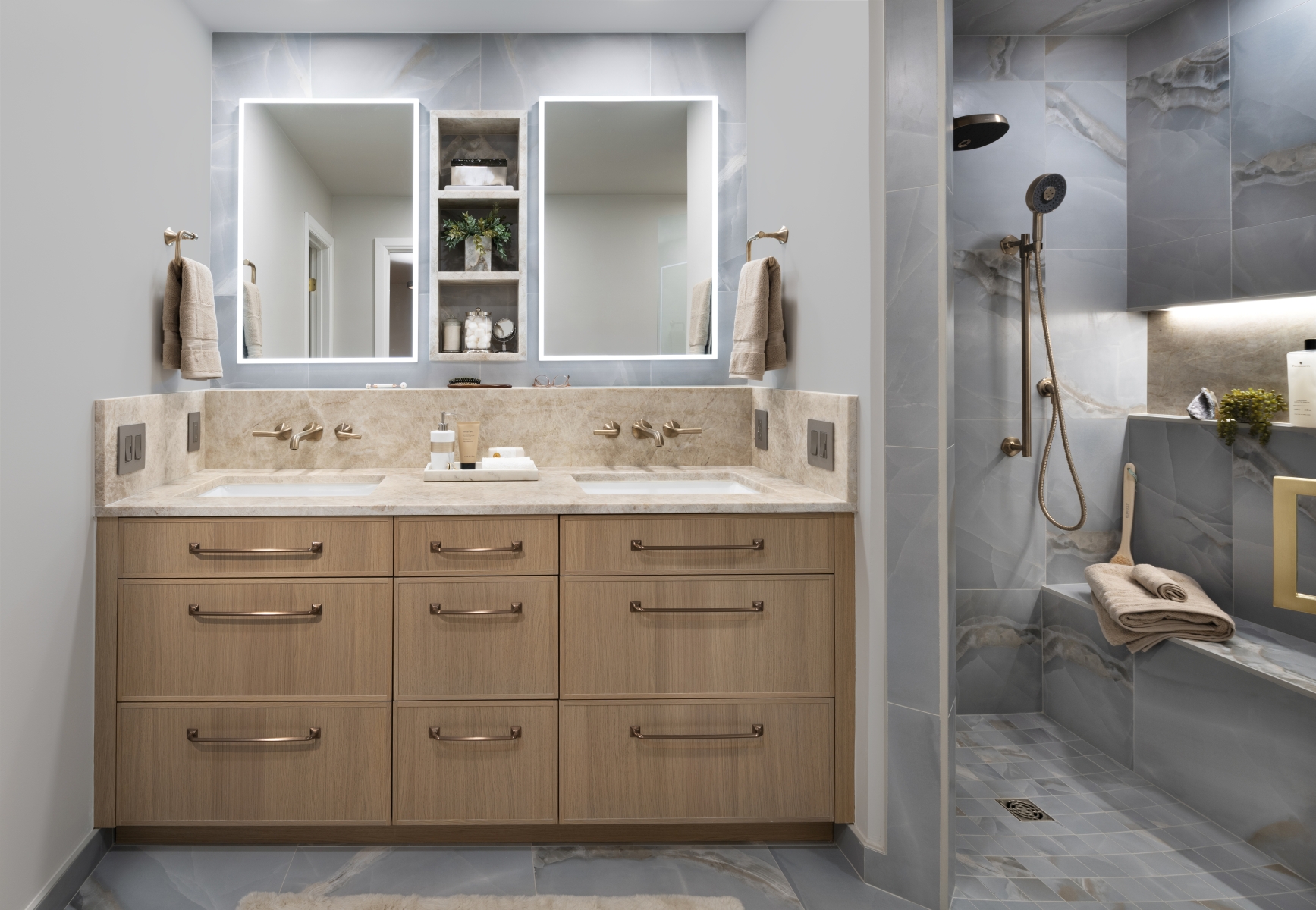 Beautiful Bathroom Remodel with Custom Cabinetry and Walk-in Shower