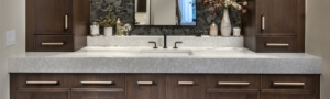 floating vanity with thickened quartz countertop