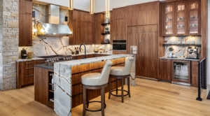 mountain modern kitchen in walnut for new construction home in Arcadia oklahoma