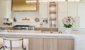 remodeled kitchen with reeded aok and white cabinetry