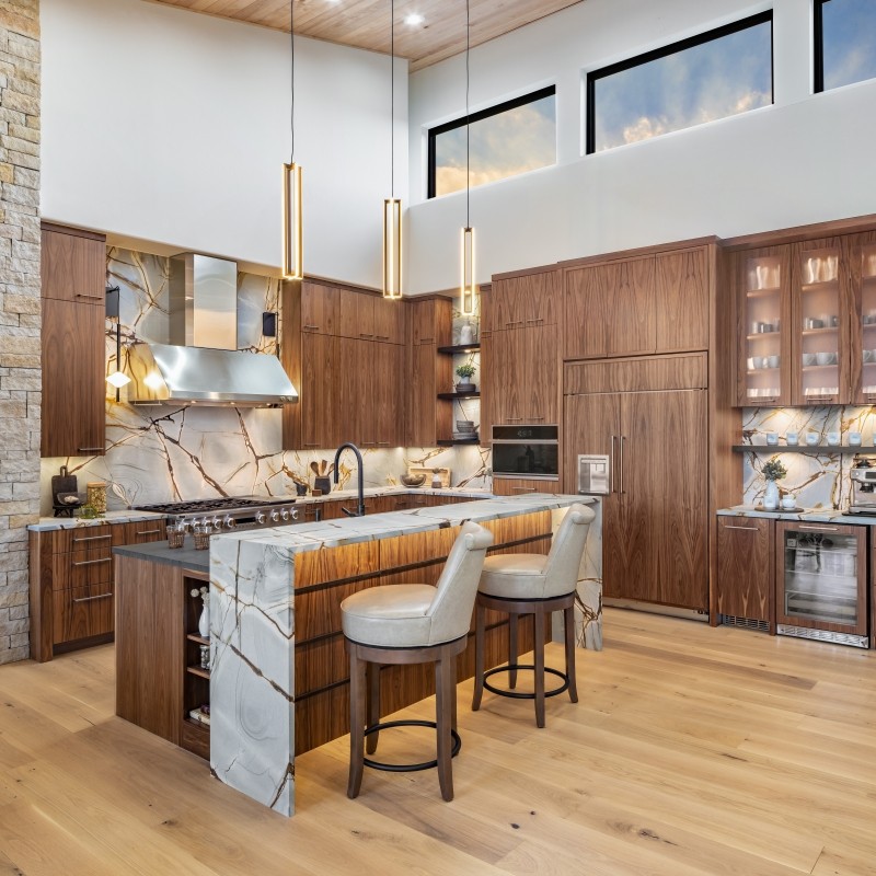 walnut kitchen in mountain modern home