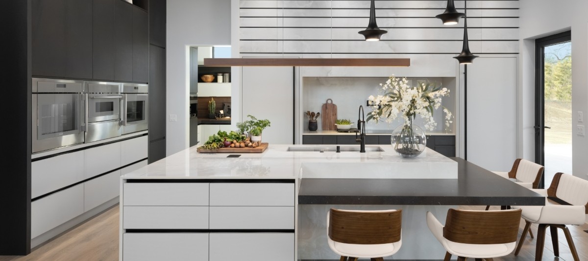 Modern kitchen design for this new construction kitchen design by Edmond Kitchen and Bath LLC