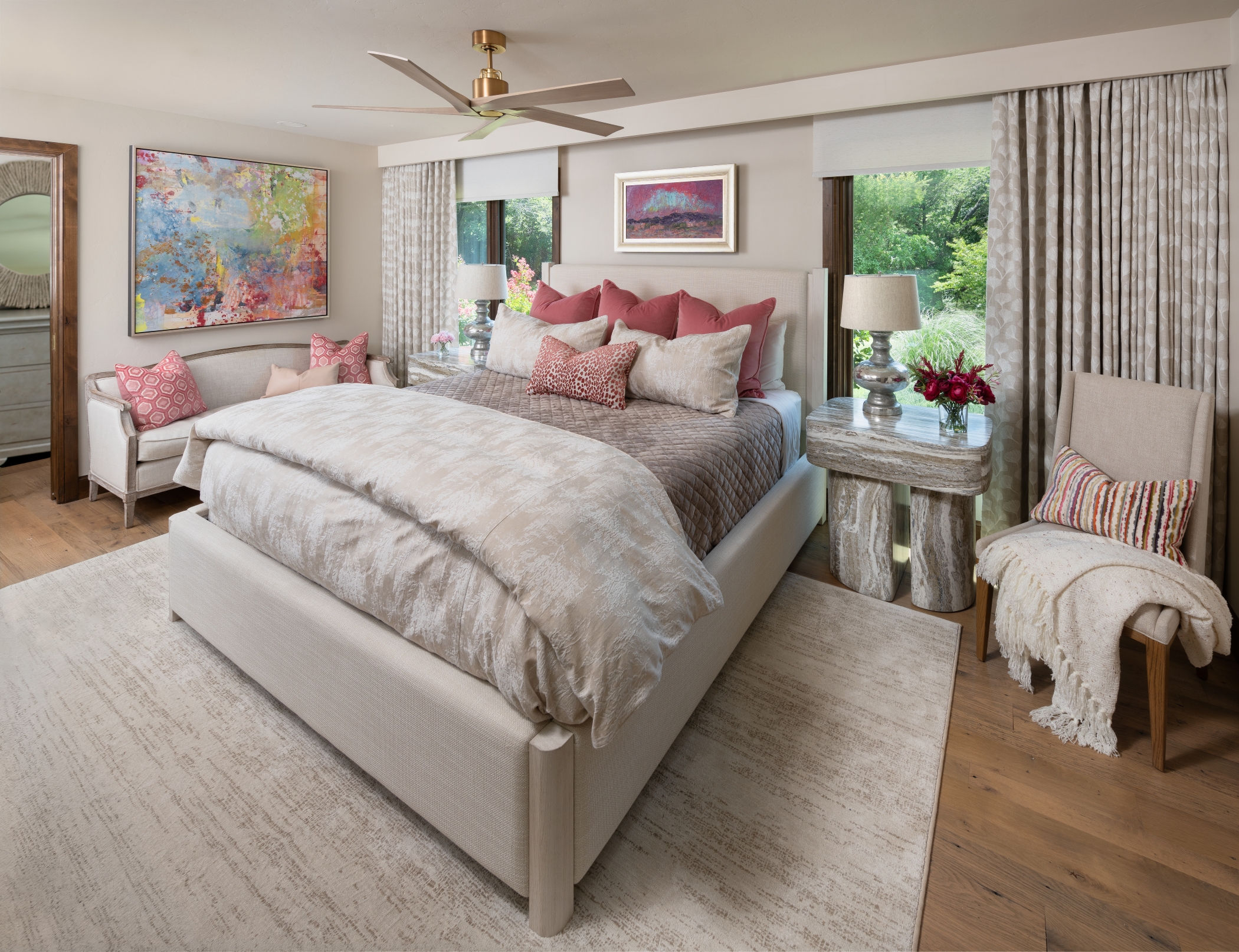 Edmond-guest-bedroom-remodel-and-design-with-valance-and-blinds EKB removed a center wall to create this Guest Suite with motorized blinds and beautiful architecture