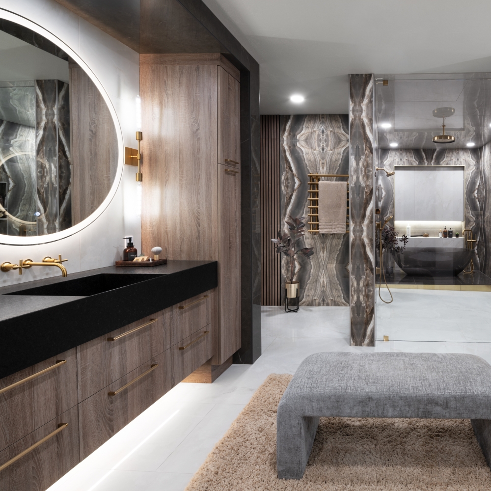 Modern bathroom remodel with custom cabinetry by EKB in northern Oklahoma