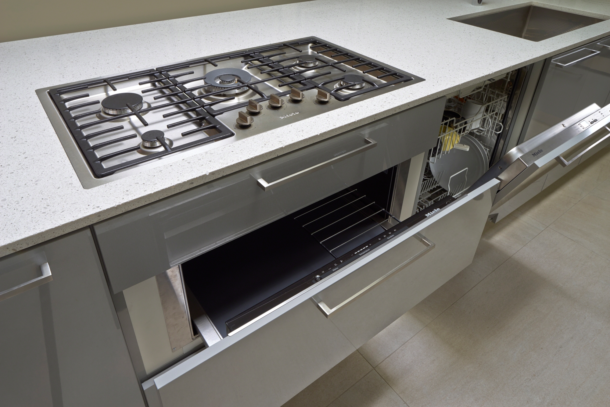 Paneled appliances we designed and built for this modern Norman Oklahoma Kitchen design