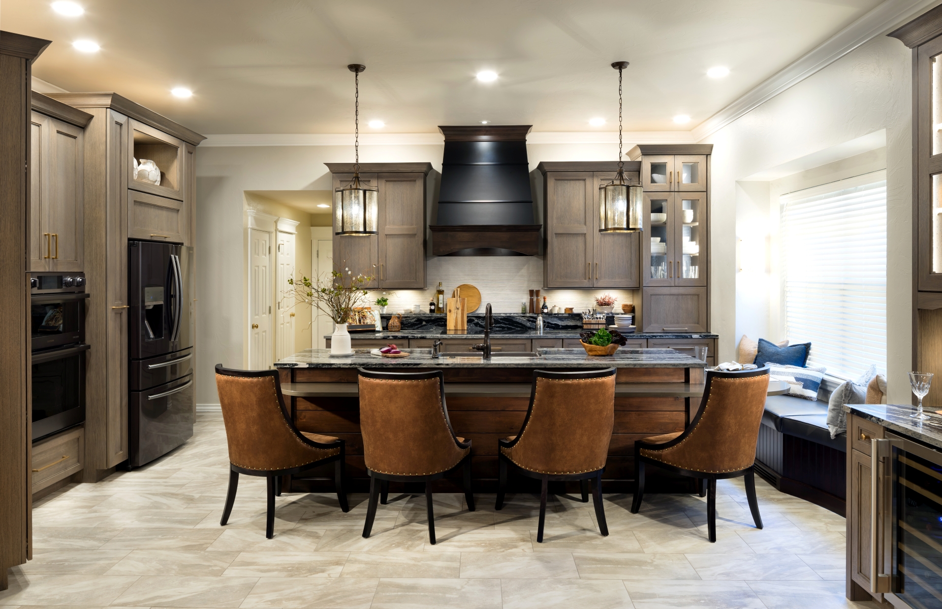 OKC-kitchen-remodel-lowbar-seating-island OKC-kitchen-remodel-island-seating-banquette-black-hood