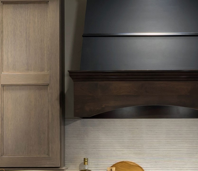 Venthood Closeup Custom black vent hood in a West Oklahoma City kitchen