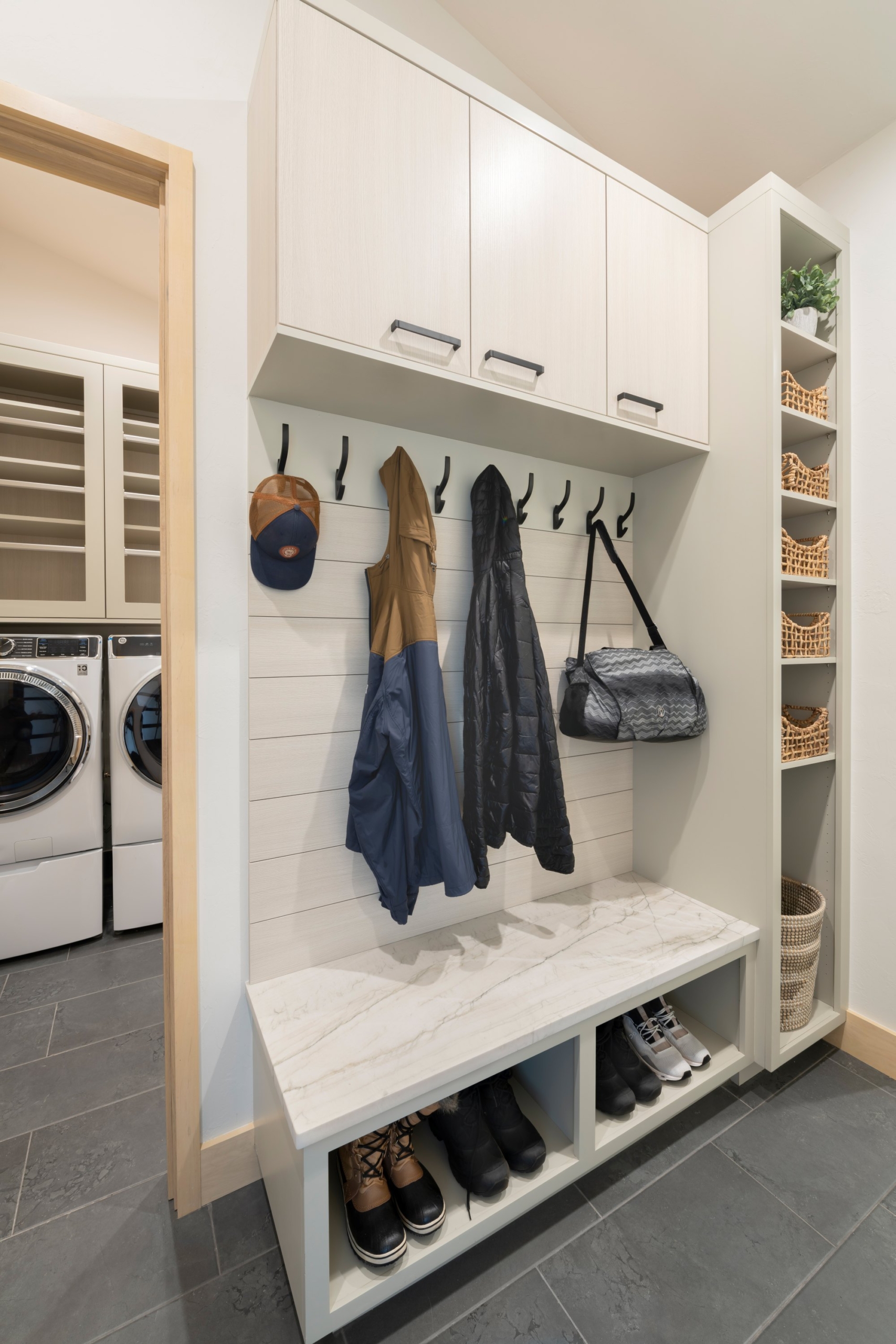 Custom Mudroom design with frameless cabinetry for new build in Arcadia